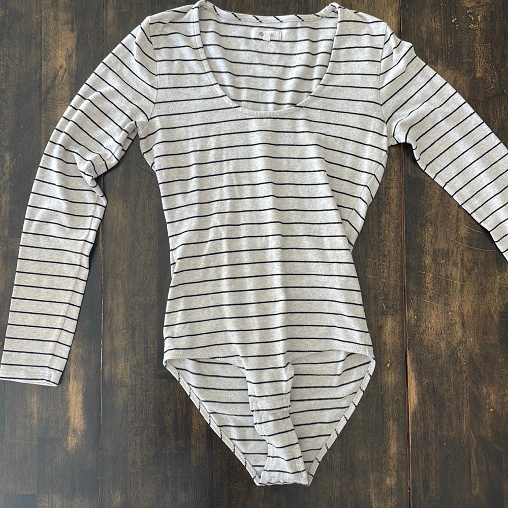 Madewell cream and black stripe body suit, Medium